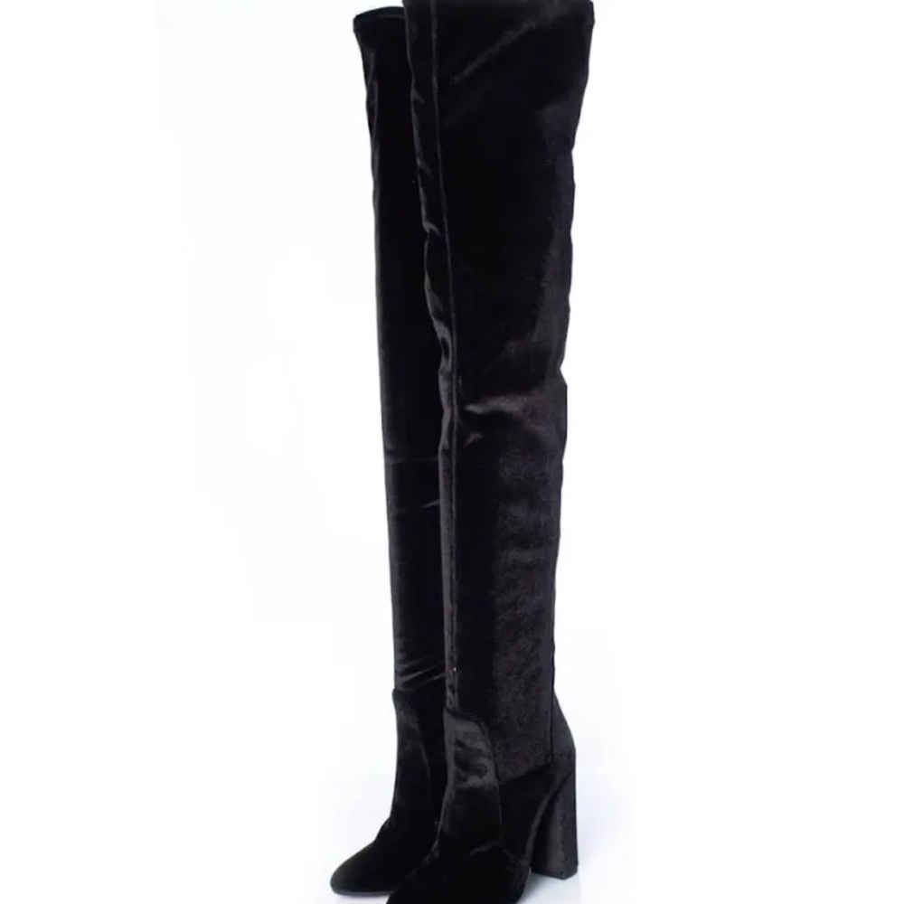 Women’s, Black velvet, thigh, high boots, Neiman Marcus, size 7, side zip